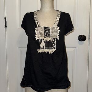 NEW Anthropologie Meadow Rue Black Blouse Appliqué Size S